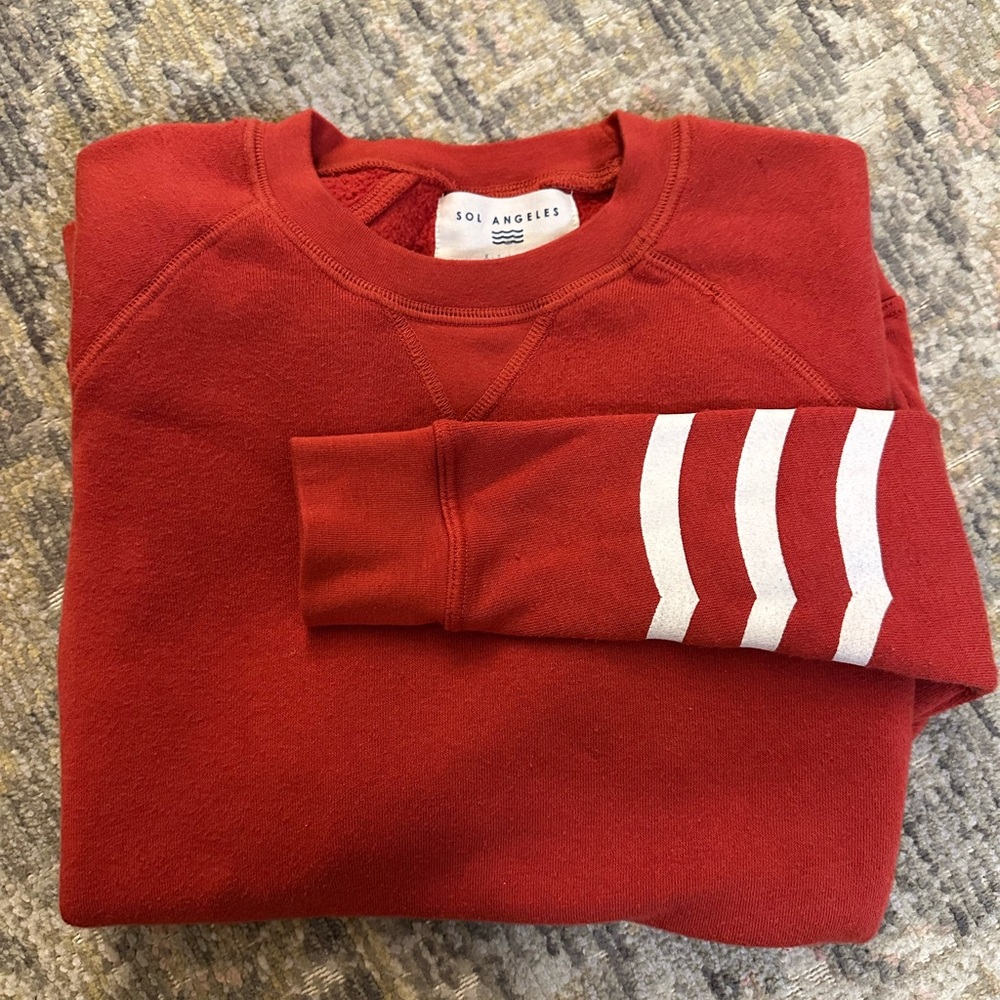 Red Crewneck Sweater with White Stripes